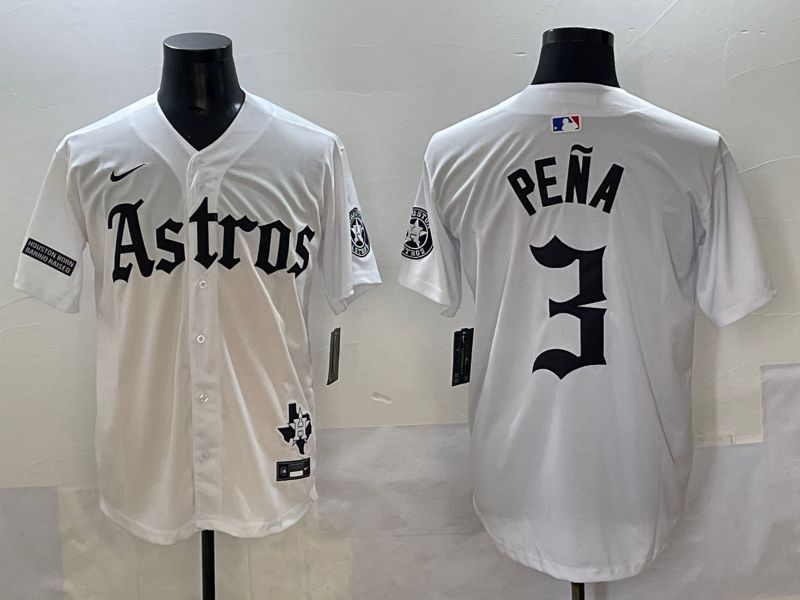 Men 2025 Houston Astros 3 Pena White Five generations Joint Name Nike MLB Jersey style 42
